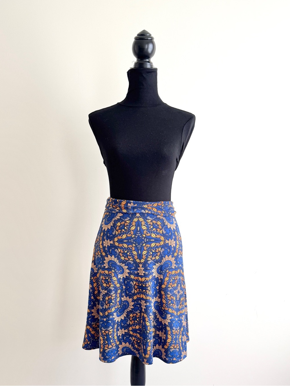 Vintage Y2K Paisley Print Fold Over Skirt Blue Orange Size XS A line